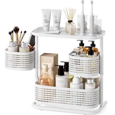 3-Tier Rotating Bathroom Counter Organizer, Vanity Tray for Makeup & Skincare, Countertop Spice Rack Storage, Space-Saving Shelf for Bathroom, Kitchen, Laundry Room, Baby Bottle Station, White