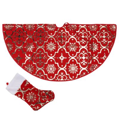 Christmas Tree Skirt 48 Inches Large Xmas Tree Mat Christmas Decorations Xmas Tree Skirts with Christmas Stocking for Merry Christmas New Year Home Holiday Party Christmas Tree Decorations (Red)