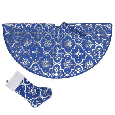 Christmas Tree Skirt 48 Inches Large Xmas Tree Mat Christmas Decorations Xmas Tree Skirts with Christmas Stocking for Merry Christmas New Year Home Holiday Party Christmas Tree Decorations (Blue)