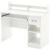 BOWERY HILL Modern Computer Desk with Keyboard Tray, Wood Writing Desk with Drawers and Shelves for Home Office, White view 1