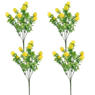 ASSR 4PCS Artificial Lemon Branches,Spring & Summer Lemon Decor with Green Leaves,Fake Lemon Bouquet,Artificial Floral Picks Lemon Branches, 36cm (735R17UB1996E)