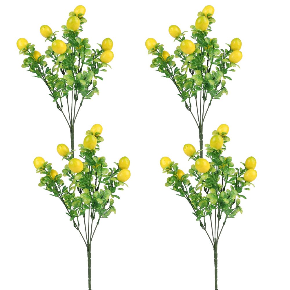 ASSR 4PCS Artificial Lemon Branches,Spring & Summer Lemon Decor with Green Leaves,Fake Lemon Bouquet,Artificial Floral Picks Lemon Branches, 36cm (735R17UB1996E)