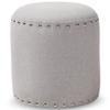 Bowery Hill Modern Round Pouf Ottoman, 14 in Height, Light Gray Fabric Upholstery, Foam Padded Solid Wood and Engineered Wood Construction, Nail Trim Detail, Stylish Seating for Living Room or Bedroom view 1