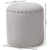 Bowery Hill Modern Round Pouf Ottoman, 14 in Height, Light Gray Fabric Upholstery, Foam Padded Solid Wood and Engineered Wood Construction, Nail Trim Detail, Stylish Seating for Living Room or Bedroom view 3