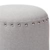 Bowery Hill Modern Round Pouf Ottoman, 14 in Height, Light Gray Fabric Upholstery, Foam Padded Solid Wood and Engineered Wood Construction, Nail Trim Detail, Stylish Seating for Living Room or Bedroom view 4