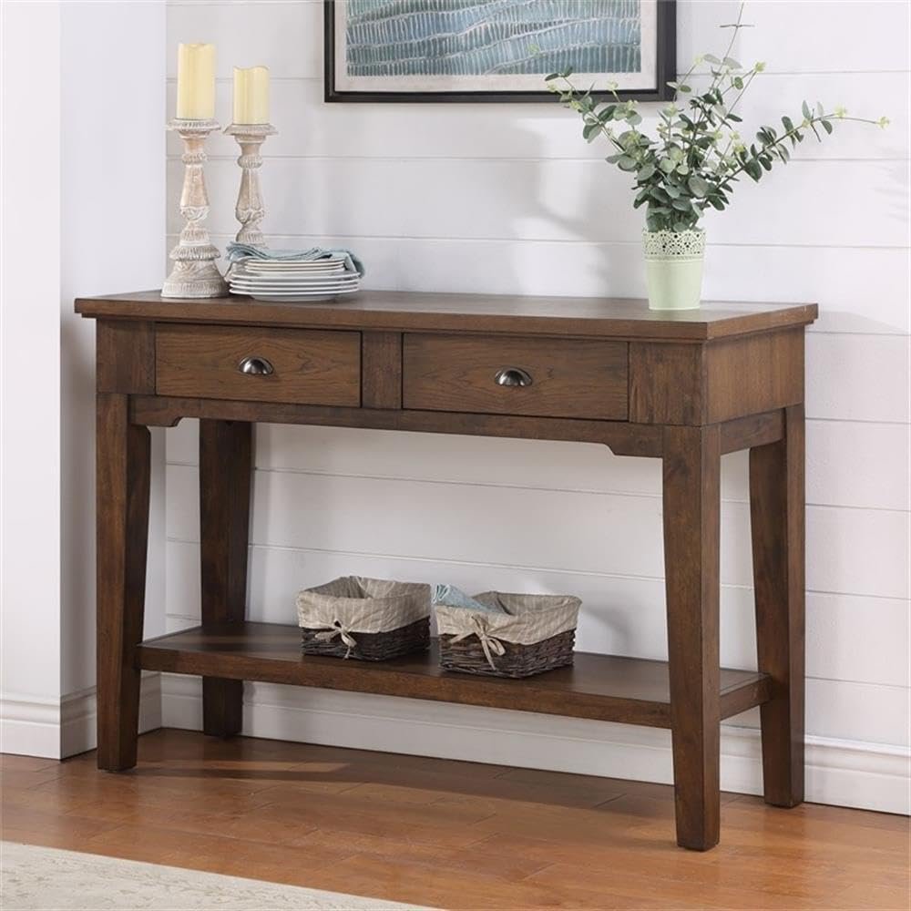 BOWERY HILL Contemporary Warm Walnut Brown Wood Serving Table