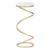 BOWERY HILL Round Metal Drink Table, Marble Top, Spiral Gold Base, Compact 10.5 in x 23.75 in, Elegant Accent Table for Living Room, Sofa Side or Small Spaces view 1