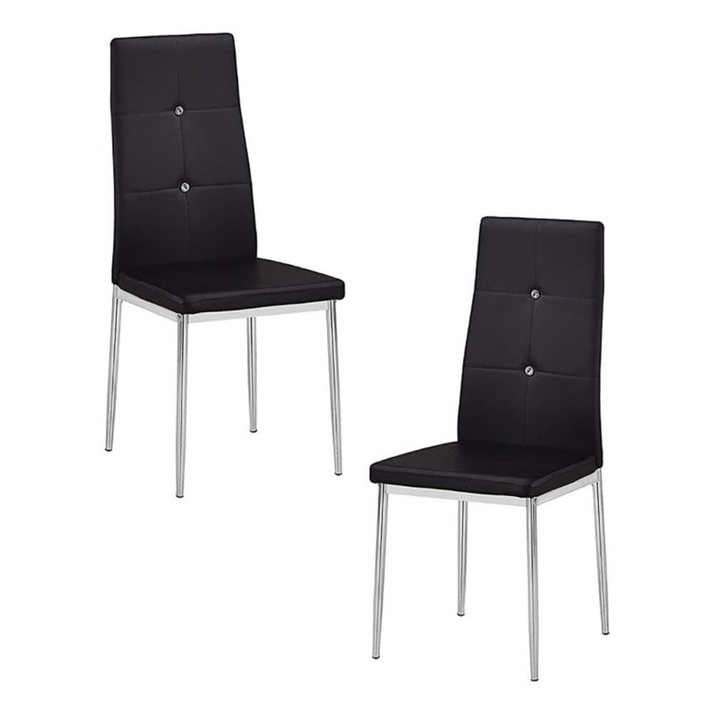 BOWERY HILL Bi Cast Mondern Leather Dining Side Chairs in Black (Set of 2)