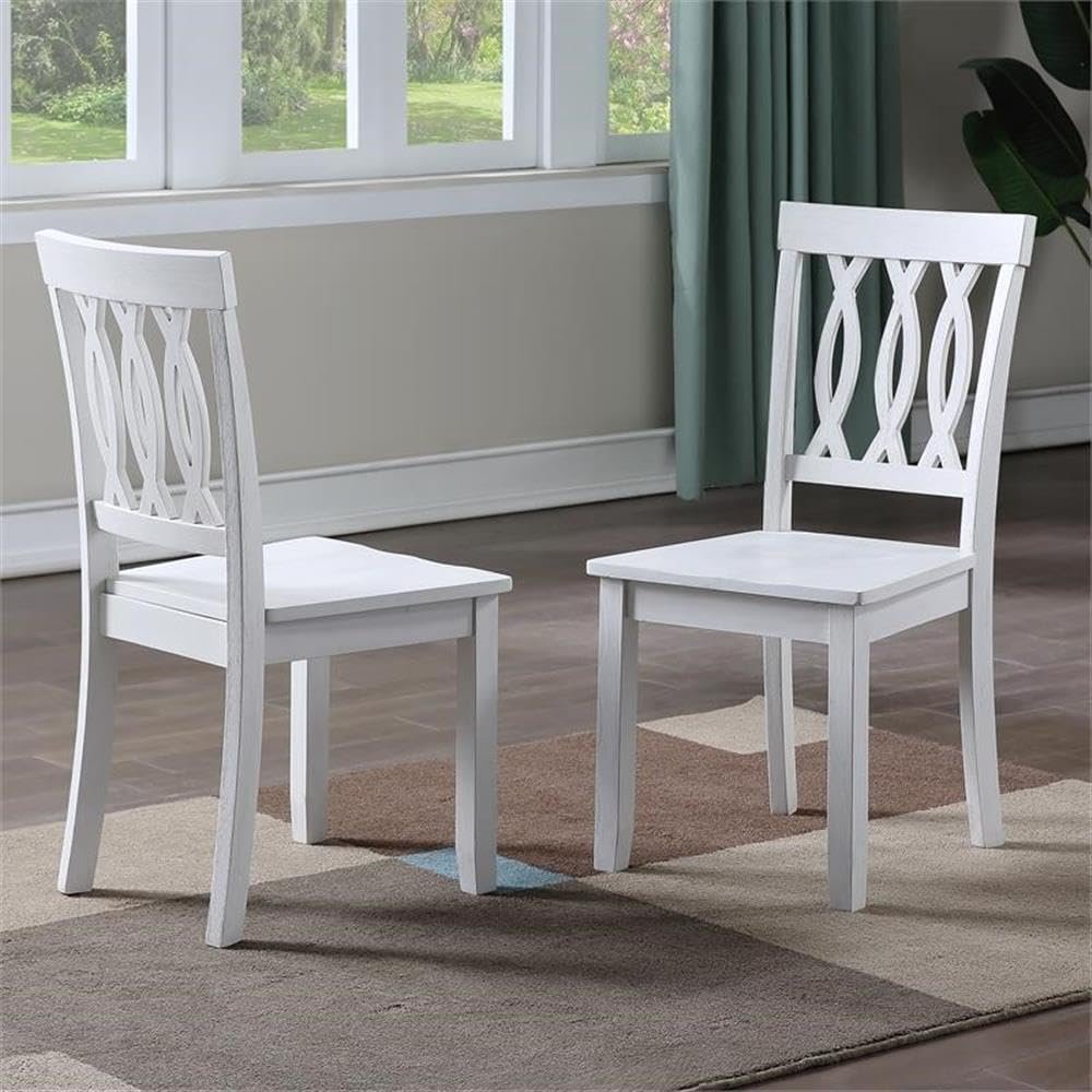 BOWERY HILL Contemporary White Solid Wood Side Chair (Set of 2)