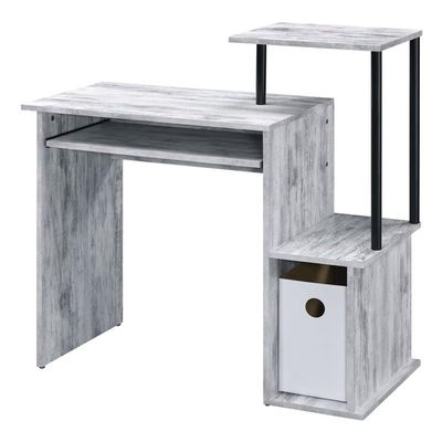 BOWERY HILL Contemporary Wood Computer Desk in Antique White/Black