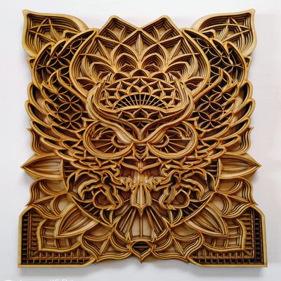 BHDecor Animal Home Wall Decor Multilayered Laser Cut Carved Elegant Wooden Mandala Hanging MDF Panels for Decoration - Rustic Contemporary Artwork 17.3 x 12.2in (44x31cm), Owl Natural