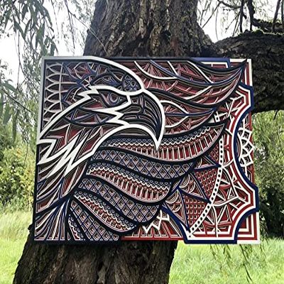 BHDecor Animal Home Wall Decor Multilayered Laser Cut Carved Elegant Wooden Mandala Hanging MDF Panels for Decoration - Rustic Contemporary Artwork 24.4 x 15.7in (62x40cm), Bald Eagle White