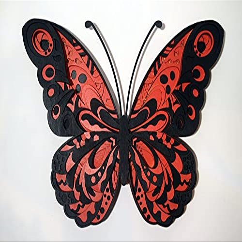 Animal Home Wall Decor  Multilayered Laser Cut Carved Elegant Wooden Mandala Hanging MDF Panels for Decoration (17.3 x 11.8in (44x30cm), Red/Black Butterfly)