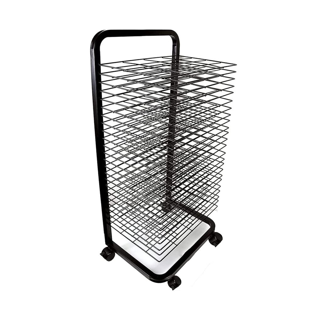 LYLFF Drying Rack, Black Powder Coating Finish, Art Shelf Storage Rack On Wheels, Ideal for Education Schools and Art Clubs Picture Album Display Stand (Size : 30 Floors)