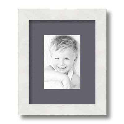 ArtToFrames 4x6 inch Satin White Frame Picture Frame with 2 Inch Single Mountain Grey Mat, SingleMat-FRBW26074-4x6-750