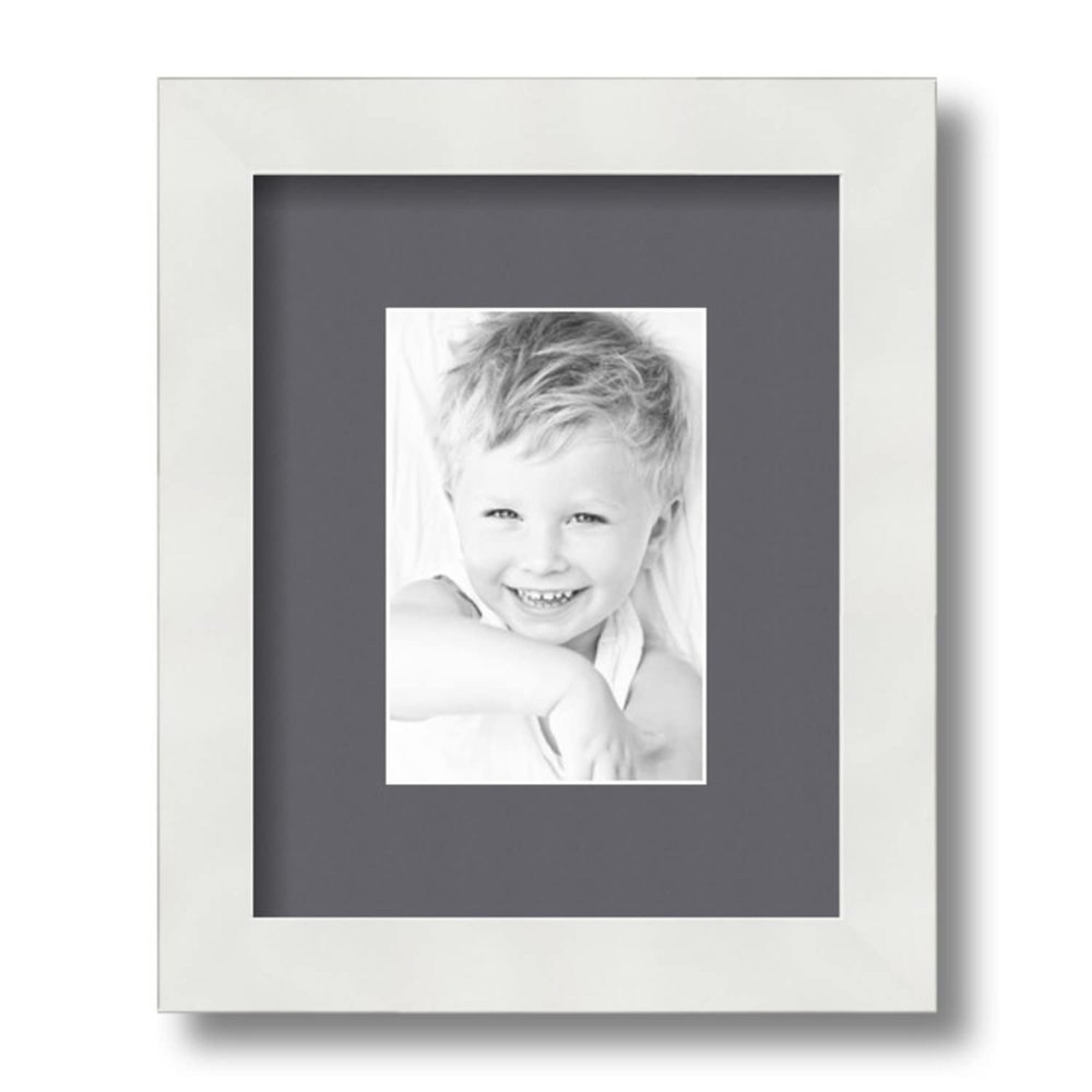 ArtToFrames 4x6 inch Satin White Frame Picture Frame with 2 Inch Single Mountain Grey Mat, SingleMat-FRBW26074-4x6-750