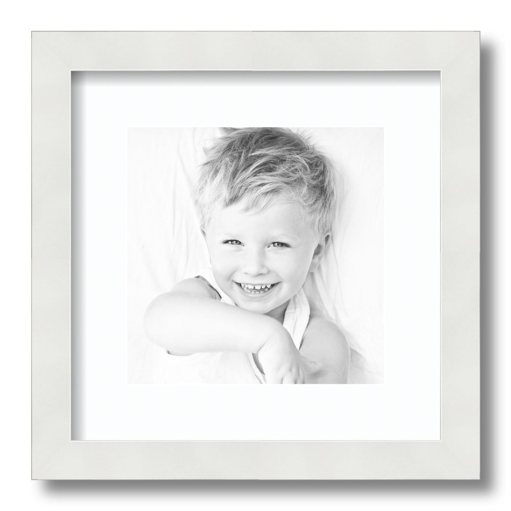 ArtToFrames 8x8 inch Satin White Frame Picture Frame with 2 Inch Single Super White Mat, SingleMat-FRBW26074-8x8-61