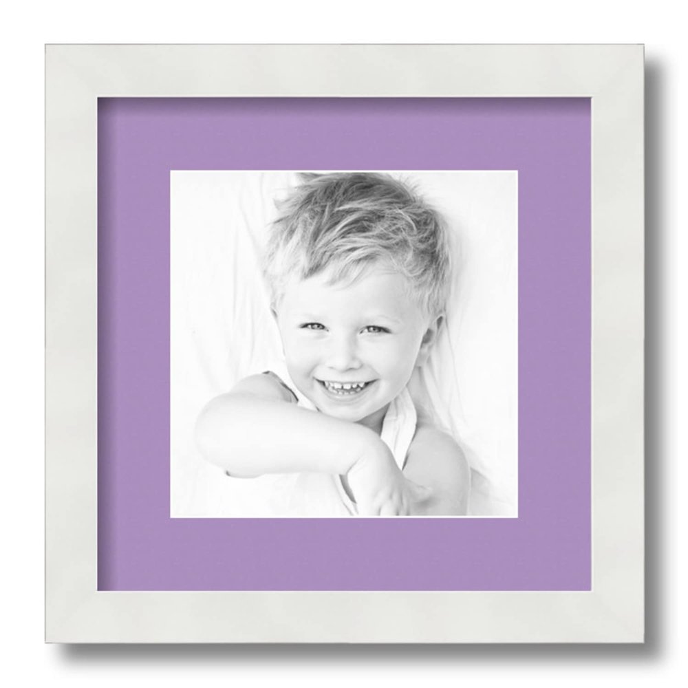 ArtToFrames 8x8 inch Satin White Frame Picture Frame with 2 Inch Single Lavender Mist Mat, SingleMat-FRBW26074-8x8-805
