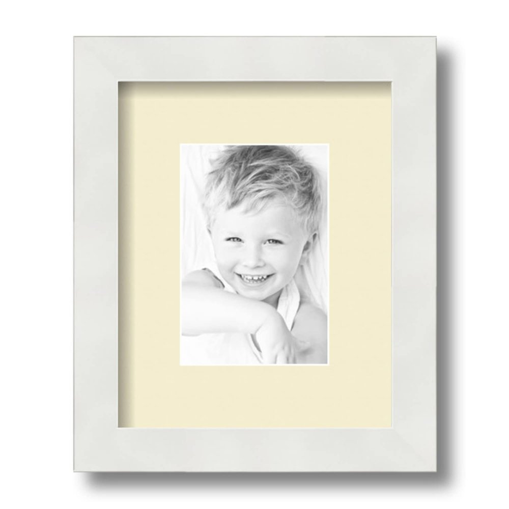 ArtToFrames 4x6 inch Satin White Frame Picture Frame with 2 Inch Single Oyster Mat, SingleMat-FRBW26074-4x6-791