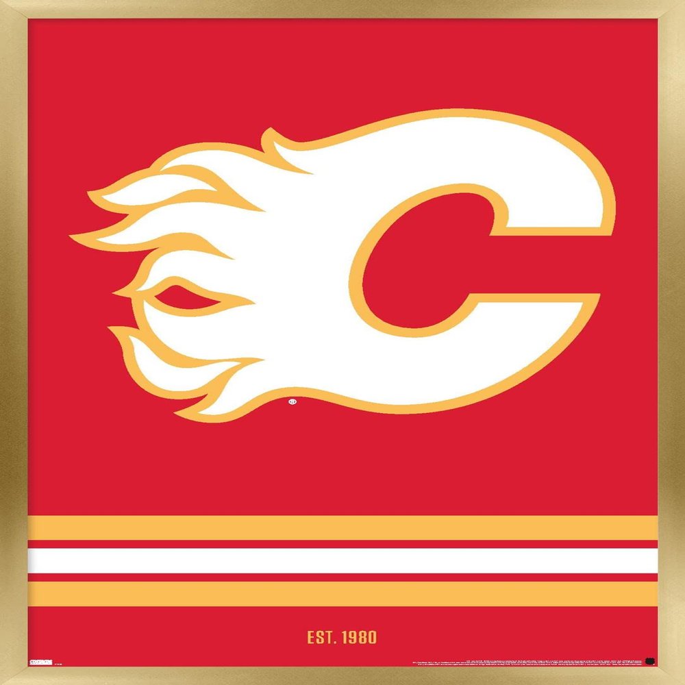 Trends International NHL Calgary Flames - Logo 21 Wall Poster, 22.375" x 34", Gold Framed Version
