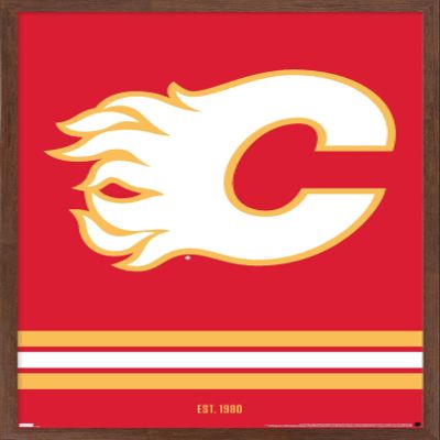 Trends International NHL Calgary Flames - Logo 21 Wall Poster, 14.725" x 22.375", Mahogany Framed Version