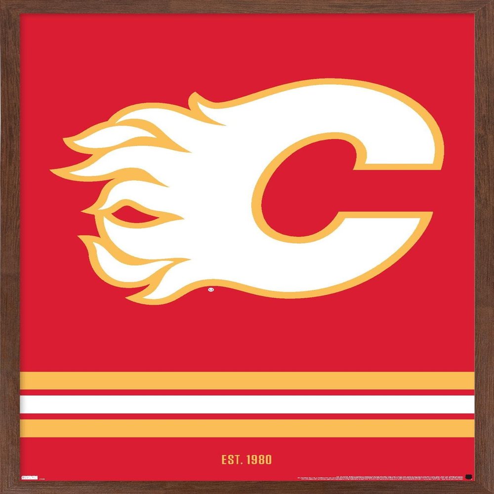 Trends International NHL Calgary Flames - Logo 21 Wall Poster, 14.725" x 22.375", Mahogany Framed Version