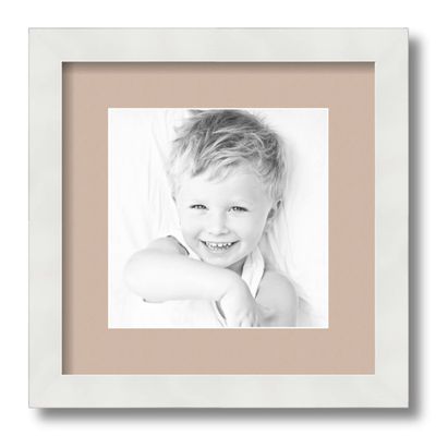 ArtToFrames 8x8 inch Satin White Frame Picture Frame with 2 Inch Single Grey Beige Mat, SingleMat-FRBW26074-8x8-778
