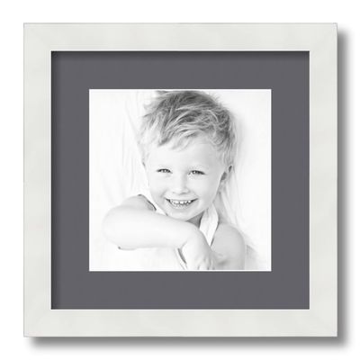 ArtToFrames 8x8 inch Satin White Frame Picture Frame with 2 Inch Single Mountain Grey Mat, SingleMat-FRBW26074-8x8-750