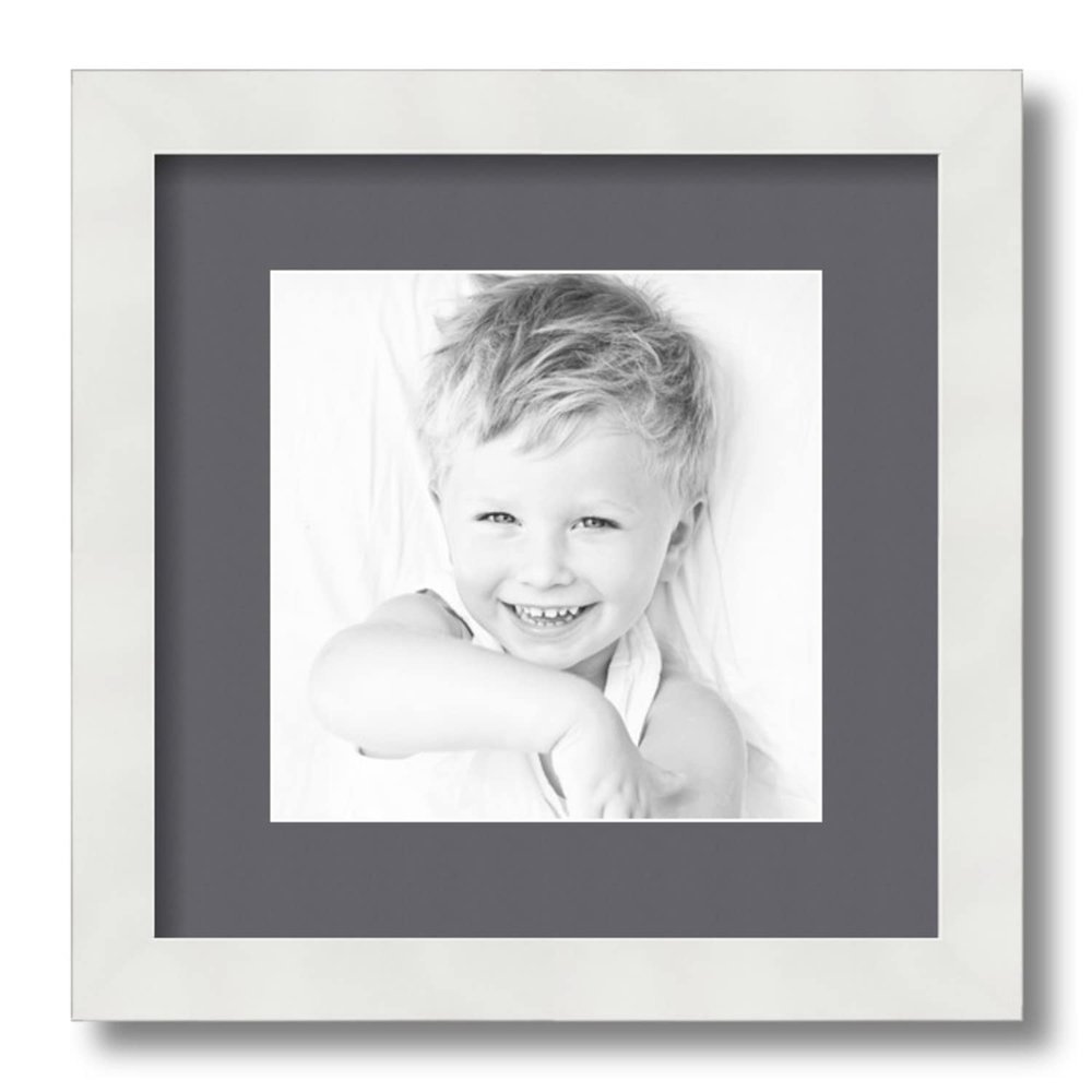 ArtToFrames 8x8 inch Satin White Frame Picture Frame with 2 Inch Single Mountain Grey Mat, SingleMat-FRBW26074-8x8-750
