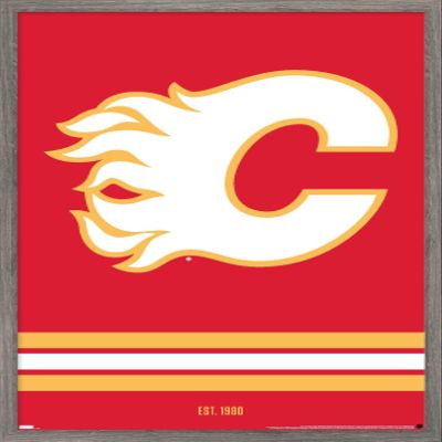 Trends International NHL Calgary Flames - Logo 21 Wall Poster, 22.375" x 34", Barnwood Framed Version