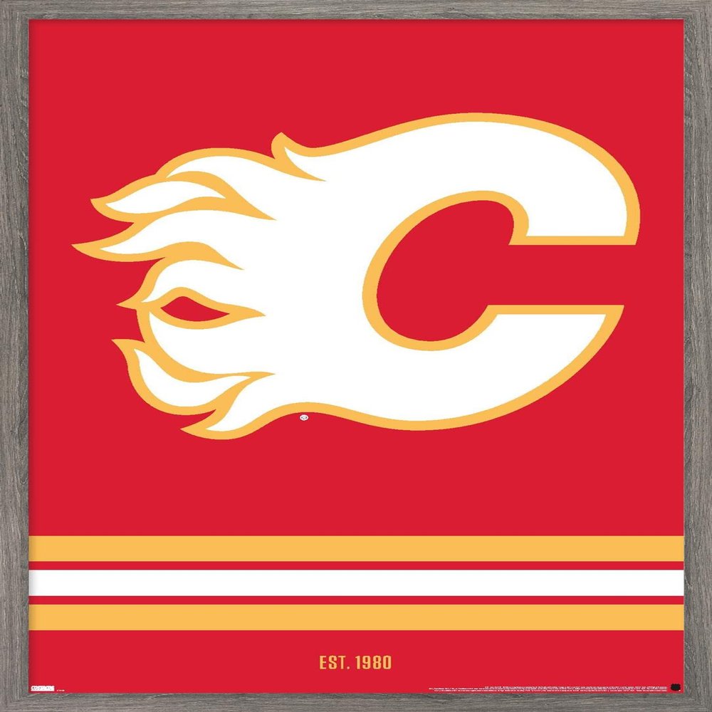 Trends International NHL Calgary Flames - Logo 21 Wall Poster, 22.375" x 34", Barnwood Framed Version