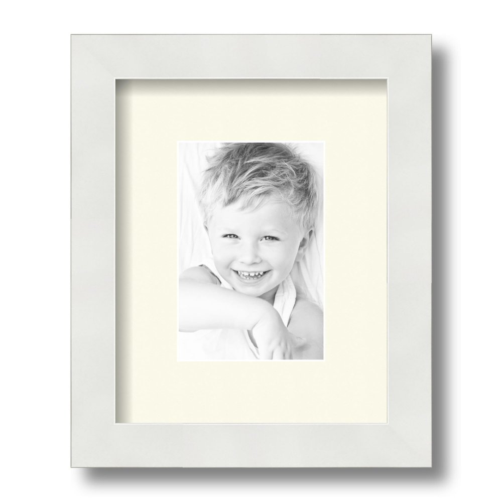 ArtToFrames 4x6 inch Satin White Frame Picture Frame with 2 Inch Single Brilliant White Mat, SingleMat-FRBW26074-4x6-71