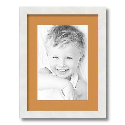 ArtToFrames 8x12 inch Satin White Frame Picture Frame with 2 Inch Single Amber Mat, SingleMat-FRBW26074-8x12-8409