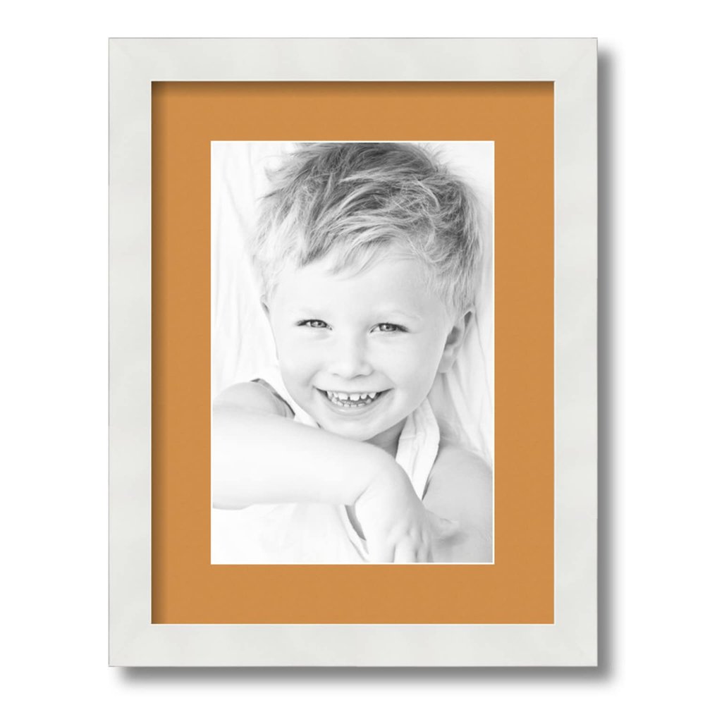 ArtToFrames 8x12 inch Satin White Frame Picture Frame with 2 Inch Single Amber Mat, SingleMat-FRBW26074-8x12-8409