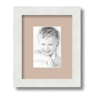 ArtToFrames 4x6 inch Satin White Frame Picture Frame with 2 Inch Single Grey Beige Mat, SingleMat-FRBW26074-4x6-778