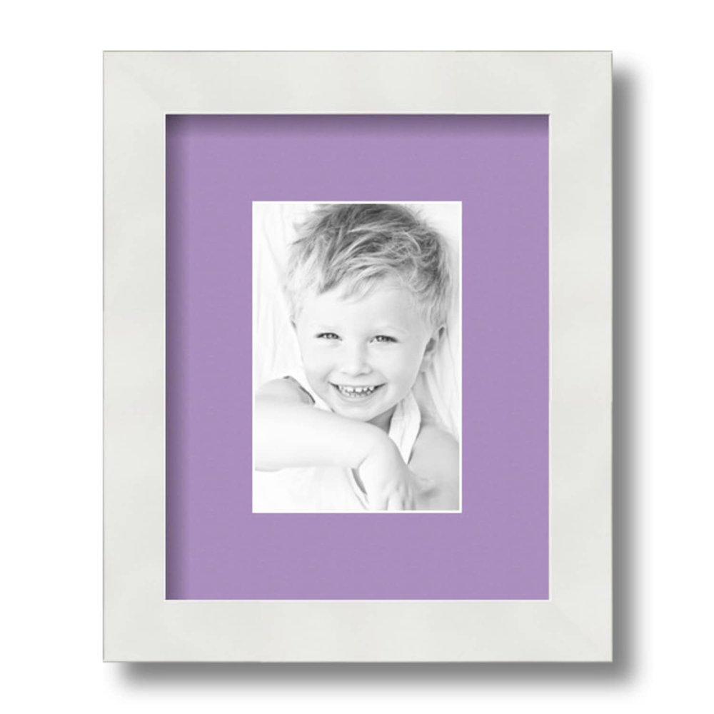 ArtToFrames 4x6 inch Satin White Frame Picture Frame with 2 Inch Single Lavender Mist Mat, SingleMat-FRBW26074-4x6-805