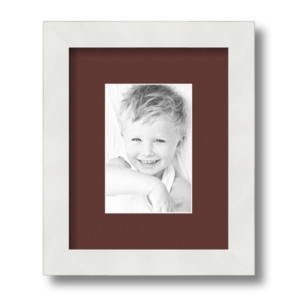 ArtToFrames 4x6 inch Satin White Frame Picture Frame with 2 Inch Single Maroon Mat, SingleMat-FRBW26074-4x6-1038