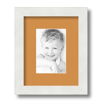 ArtToFrames 4x6 inch Satin White Frame Picture Frame with 2 Inch Single Amber Mat, SingleMat-FRBW26074-4x6-8409