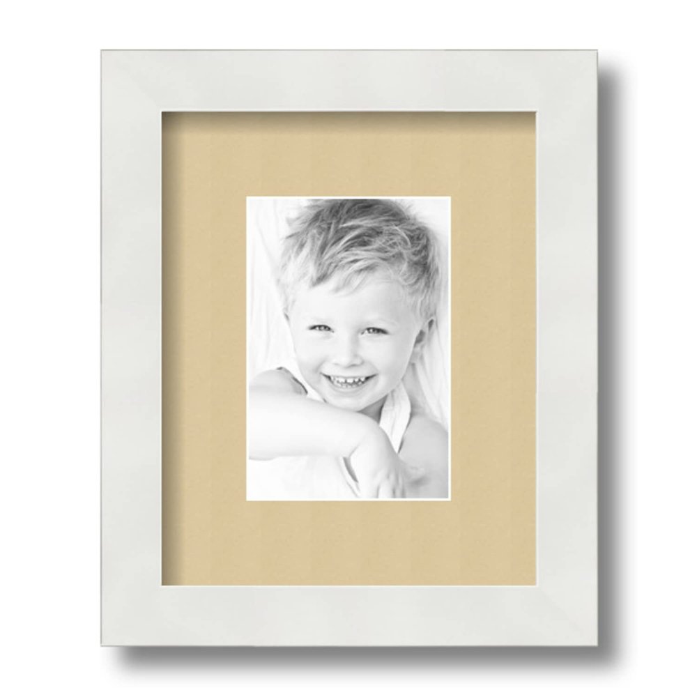 ArtToFrames 4x6 inch Satin White Frame Picture Frame with 2 Inch Single Green Whisper Mat, SingleMat-FRBW26074-4x6-802