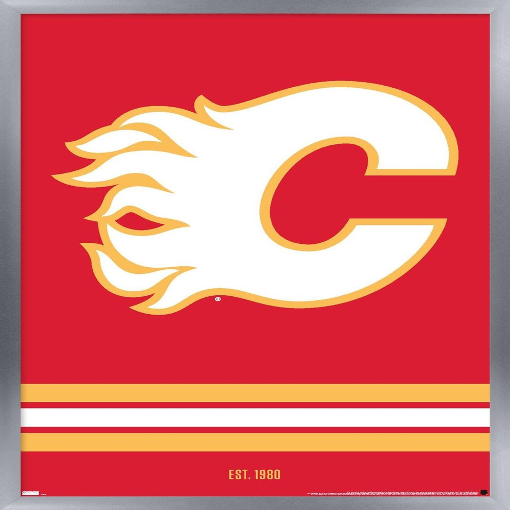 Trends International NHL Calgary Flames - Logo 21 Wall Poster, 22.375" x 34", Silver Framed Version