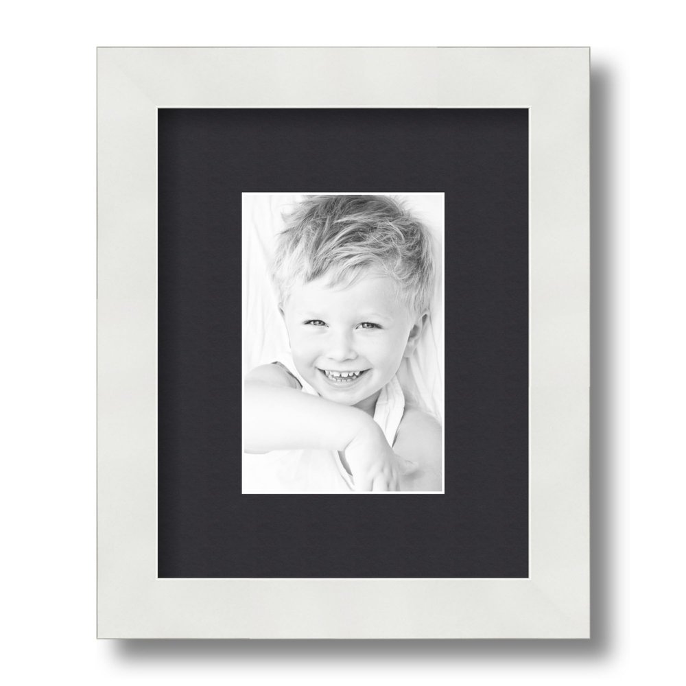 ArtToFrames 4x6 inch Satin White Frame Picture Frame with 2 Inch Single Black Mat, SingleMat-FRBW26074-4x6-89