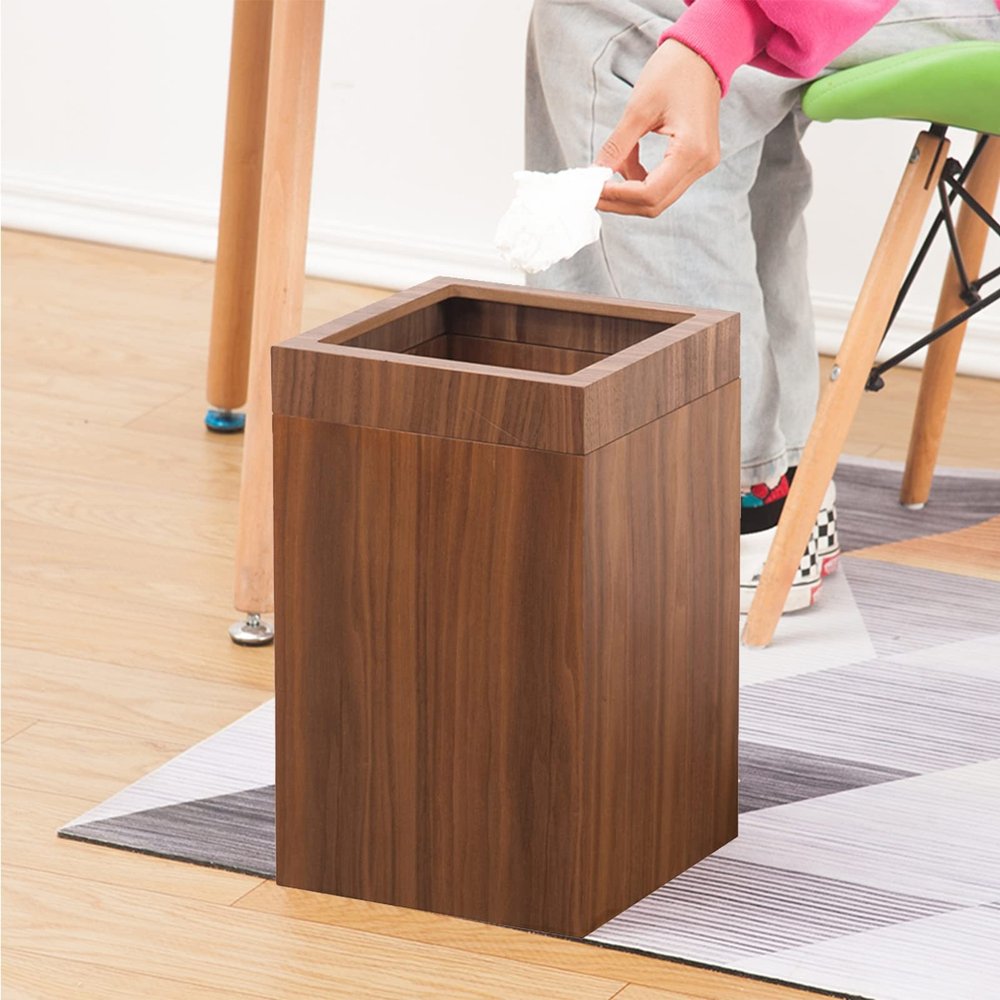 DRSFF 12 L Trash Can Bathroom Wooden Large Size Square Garbage Bin for Home Living Room Kitchens Bedroom, Uncovered Waste Paper Basket Creative Rubbish Bucket (Color : A)