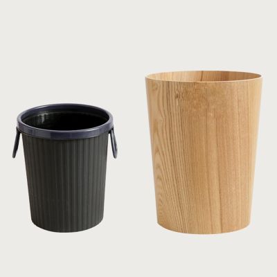 DRSFF Round Garbage Bin Large Capacity Wooden Trash Can for Living Room Bedroom Bathroom Kitchens Uncovered Rubbish Container Office Durable Waste Paper Basket (Color : A)