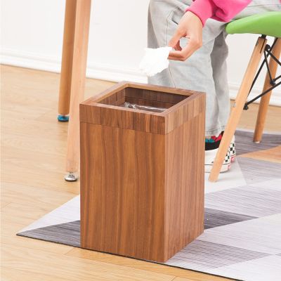 DRSFF 12 L Trash Can for Home Living Room Kitchens Bedroom, Bathroom Wooden Large Size Square Garbage Bin, Uncovered Waste Paper Basket Rubbish Recycling Bins (Color : B)