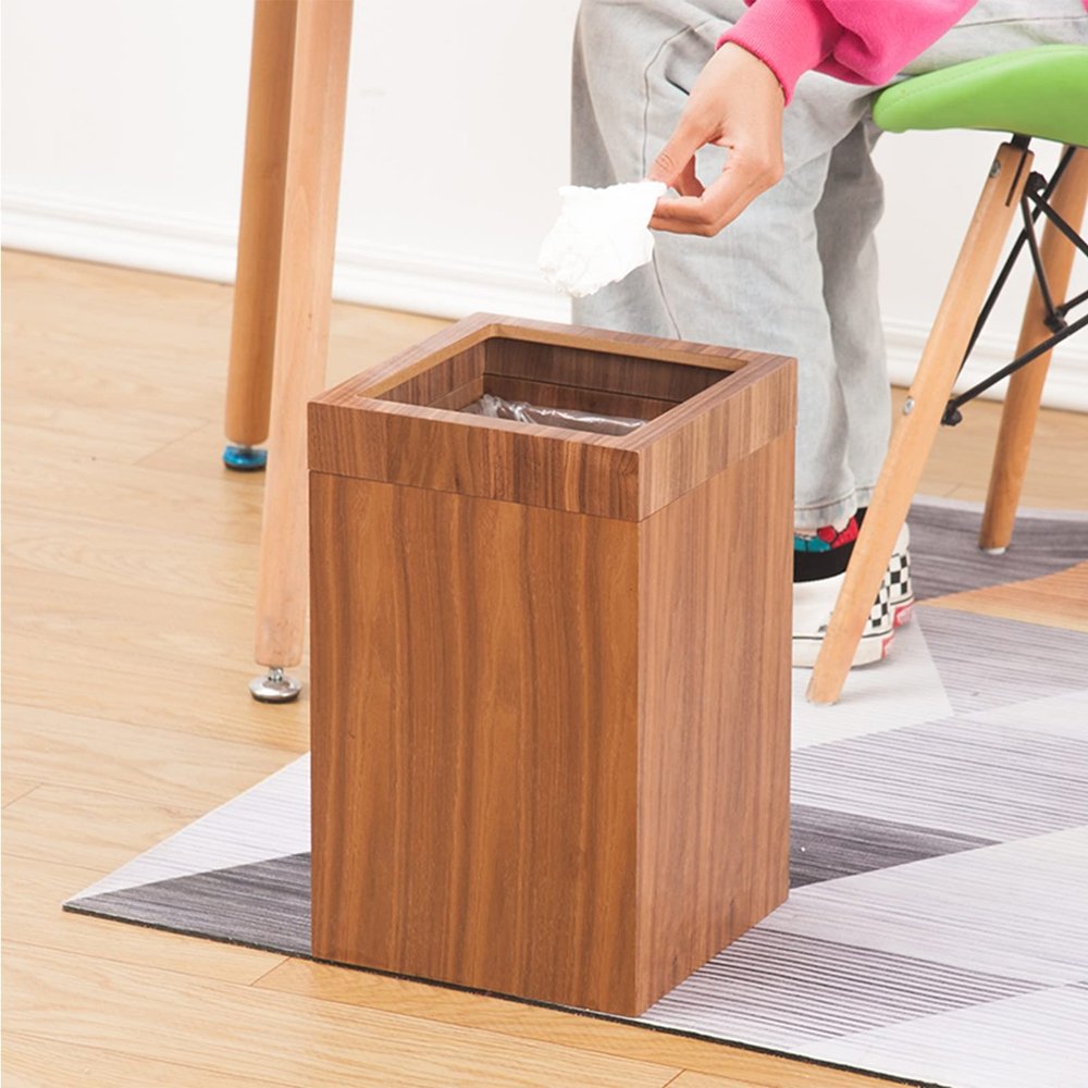 DRSFF 12 L Trash Can for Home Living Room Kitchens Bedroom, Bathroom Wooden Large Size Square Garbage Bin, Uncovered Waste Paper Basket Rubbish Recycling Bins (Color : B)