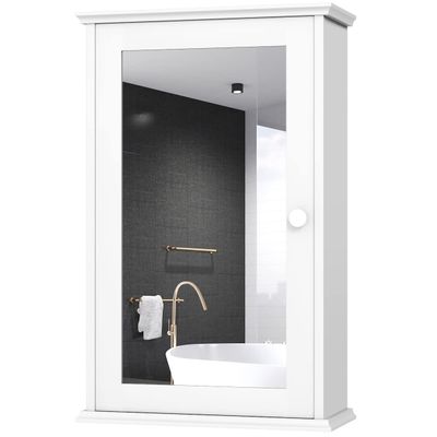 Hysache Bathroom Medicine Cabinet, Wall Mount Mirrored Storage Cabinet w/Single Mirrored Door & Adjustable Shelf, Multipurpose Wooden Organizer for Hallway Living Room Bed, 13.5" L x 6" W (White)