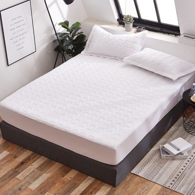 CFYCYHDZHT Queen Size Sheet Set,Thick Quilted Non-Slip Solid Color Mattress Protector,Elderly Kids Bedroom Waterproof Urine Barrier Fitted Sheets,White,120cmx200cm