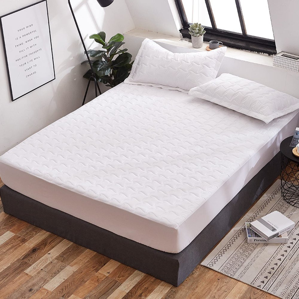 CFYCYHDZHT Queen Size Sheet Set,Thick Quilted Non-Slip Solid Color Mattress Protector,Elderly Kids Bedroom Waterproof Urine Barrier Fitted Sheets,White,120cmx200cm