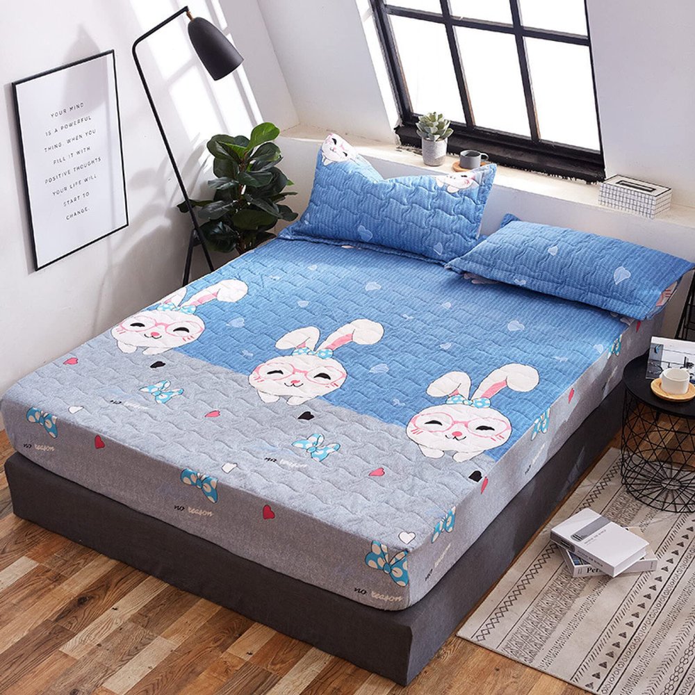 CFYCYHDZHT Comfortable Bed Sheet,Thick Quilted Non-Slip Solid Color Mattress Protector,Elderly Kids Bedroom Waterproof Urine Barrier Fitted Sheets,Rabbit,180cmx200cm