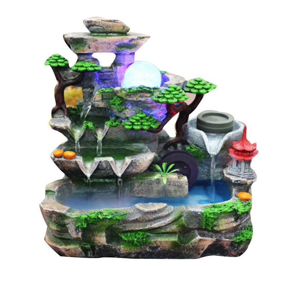 Desktop Fountain Waterfall,Water Fountains Indoor Desktop Simulation Rockery Water Fountain Bonsa with Atomizer Indoor Relaxation Tabletop Fountain LED Light for Desktop Gift (CQ-C)